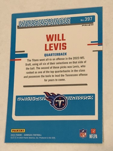 2023 Donruss Optic Will Levis RC Titans Rated Rookie Preview Red Green Prizm - Bild 2 von 2