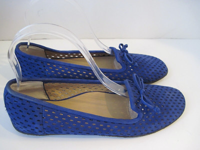 Vaneli Womens Blue Perforated Suede Flats Shoes Front Bow Size 7 N