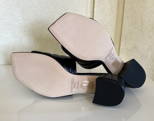 NIB Jimmy Choo size 38.5 black Themis quilted nappa leather block heel slides - Picture 6 of 8