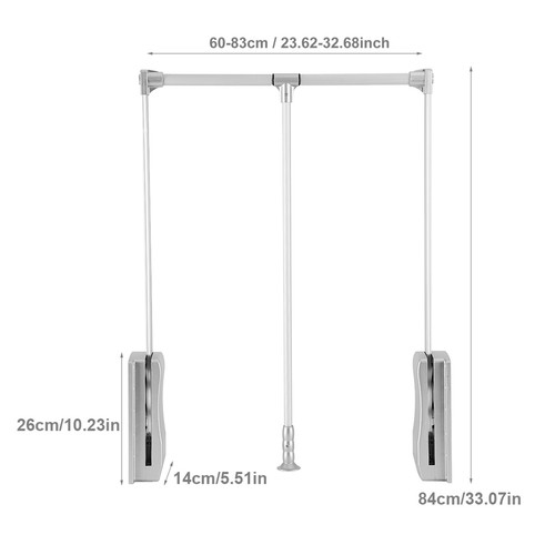 Adjustable Pneumatic Wardrobe Rail Lift Space Saver – Soft Return Max 10kg - Picture 4 of 17
