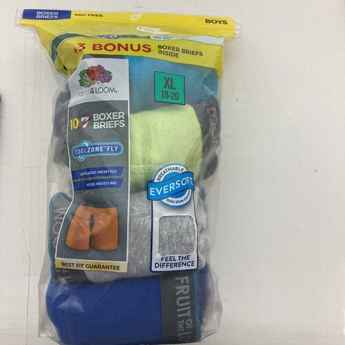 Boys Size XL (18-20) Fruit Of The Loom 10-Pack Boxer Briefs Wicks Moisture New - Picture 1 of 2