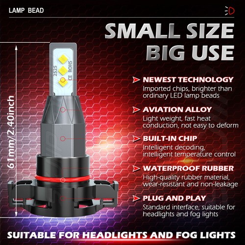 2504 LED Fog Light Bulbs For Dodge Journey 2010-2018 For Jeep Cherokee 2014-2017 - Picture 4 of 9