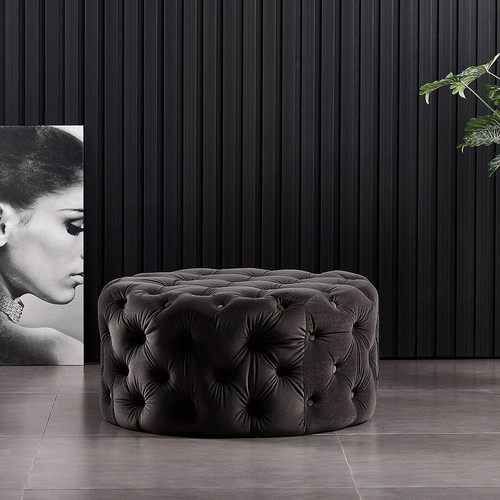 Melia Grande Chesterfield Terciopelo Suave Terciopelo Cuadrado Redondo Taburete Puffe - Imagen 10 de 24