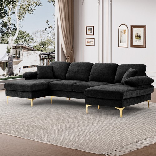 112in Modern Comfy U-Shaped Sectional Sofa Chenille Fabric 4 Seater Sleeper Sofa - Picture 13 of 88