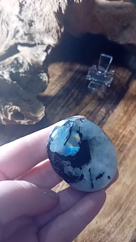 Beautiful Rainbow Moonstone Palmstone with Black Tourmaline (9) - Video 1 of 1