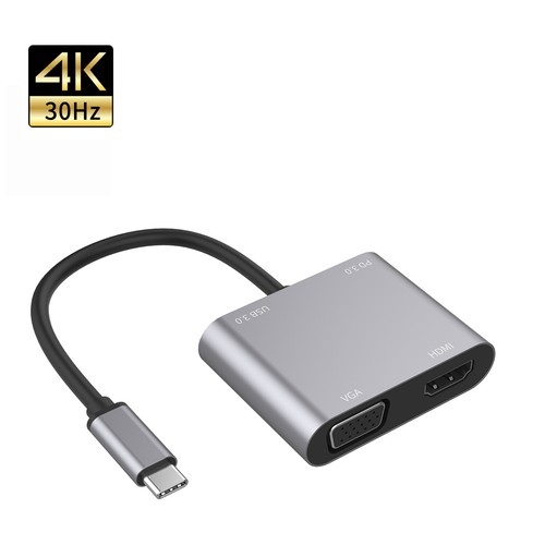 Adaptateur 4 en 1 Type-C Hub USB C vers HDMI VGA PD USB 3.0 4K UHD Convertisseur Vidéo - Photo 5/6