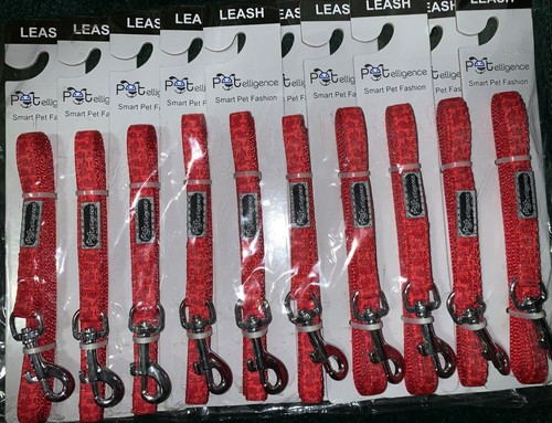 WHOLESALE LOT OF 10 DOG /CAT LEASHES,  SIZE TOY 0R EXTRA SMALL,  RED BONES - Afbeelding 1 van 3