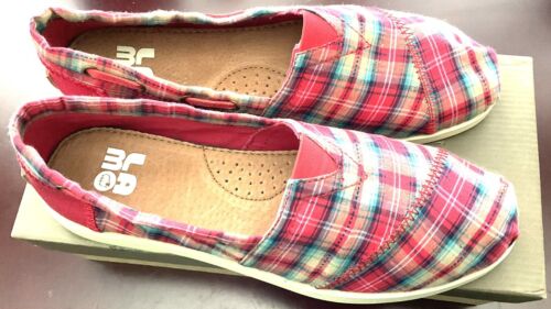 Lamo Espadrilles Bootsschuhe Halbschuhe flach Größe 9 rot blau hellbraun kariert Stoff - Bild 2 von 5