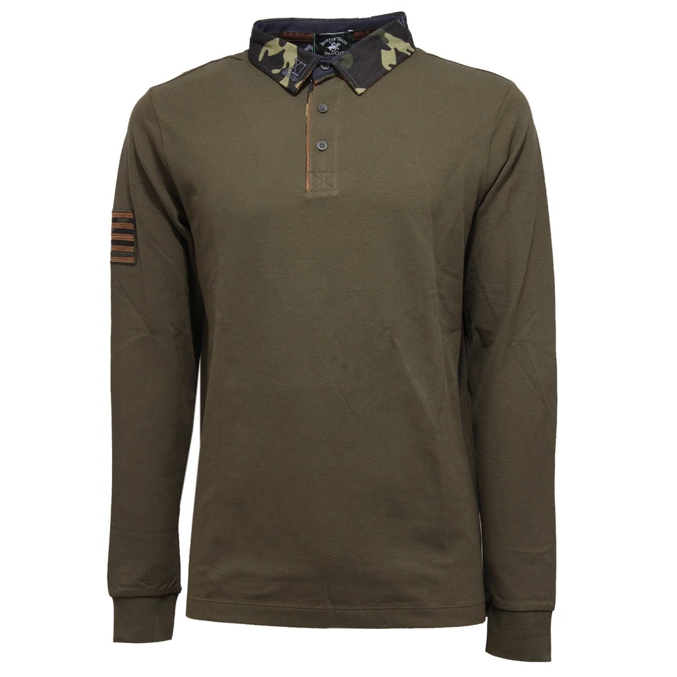 4123K polo uomo BEVERLY HILLS POLO CLUB green cotton polo t-shirt man - Photo 1/4