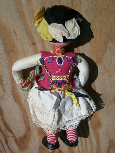 Ethnic Cloth Doll 11 inch Vintage Girl in Dress w Embroidered Vest - Picture 11 of 12