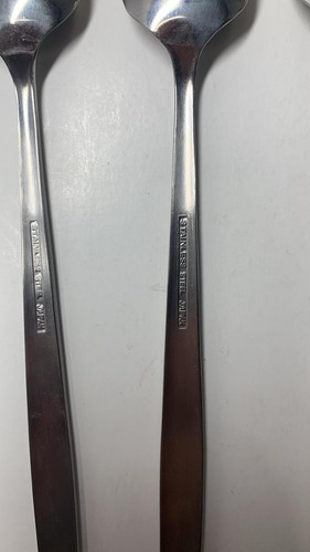 Set of 8 Long Tea Spoons Vintage JAPAN Stainless Steel FLORAL BANNER design - Picture 5 of 5