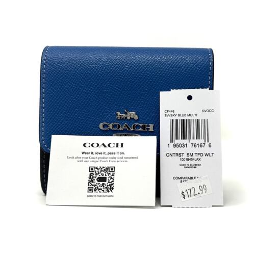 Cartera Coach Pequeña Triple Azul Cielo Multi Cuero CF446 Nueva Con Etiquetas - Imagen 2 de 8