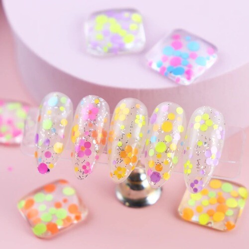 Fluorescent Round Dots Bubble Flakes Nail Sequins Decor for DIY Manicure Design - Picture 3 of 27
