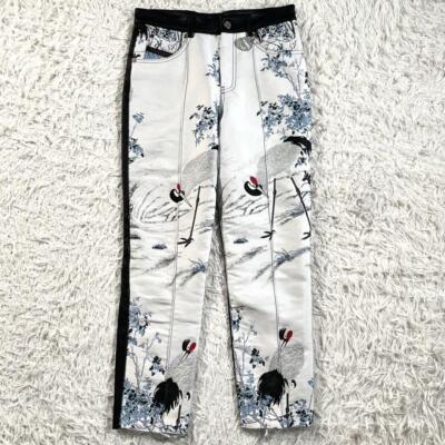 Diesel Jeans Bottoms Crane Animal Zipper Lamb Leather White