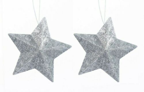 6PC CHRISTMAS TREE STAR BAUBLES, GLITTERRY HANGING DECORATIONS, XMAS STAR BAUBLE - Picture 7 of 22