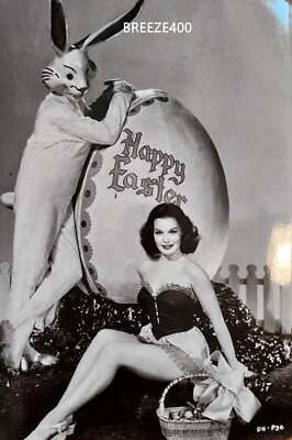 Vintage Easter Photo/1940's YOUNG WOMAN & CREEPY RABBIT/4X6 B&W Photo Reprint