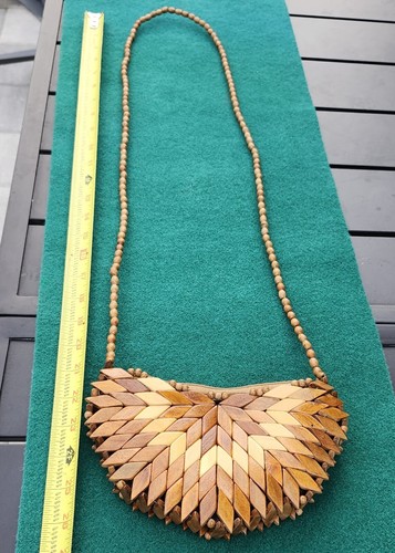 9" Wooden Patchwork Clutch Strap Bag Beaded Pieced Wood Purse Boho Bohemian - Picture 12 of 12