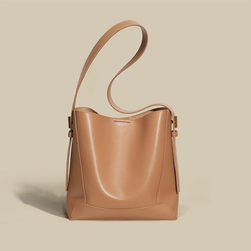 Women's Genuine Leather Bucket Bag Shoulder Crossbody Bag Commuter Tote Bag