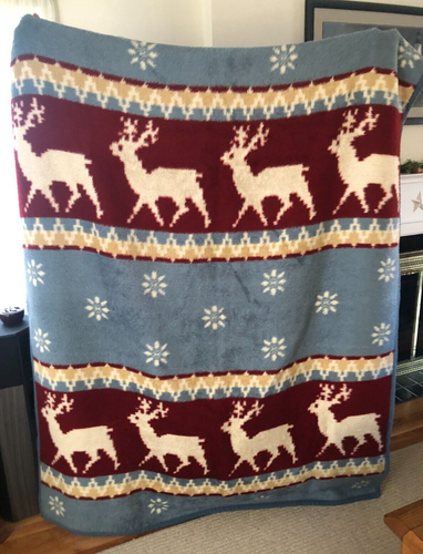 Vintage Reversible Vuteks Blanket Made In Yugoslavia Deer Moose Snowflake RARE