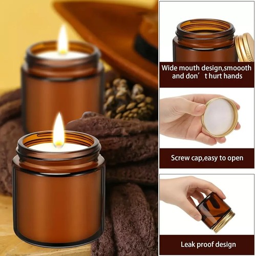 24 Pcs 4 Oz Amber round Glass Candle Jars with Lids - Empty Container Tins - Picture 2 of 7