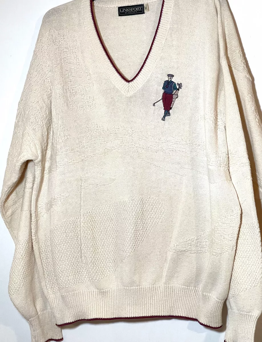 Linksport By Austadu0026#039;s Menu0026#039;s Golf Sweater Made In USA XL Cotton  CREAM Vintage | eBay