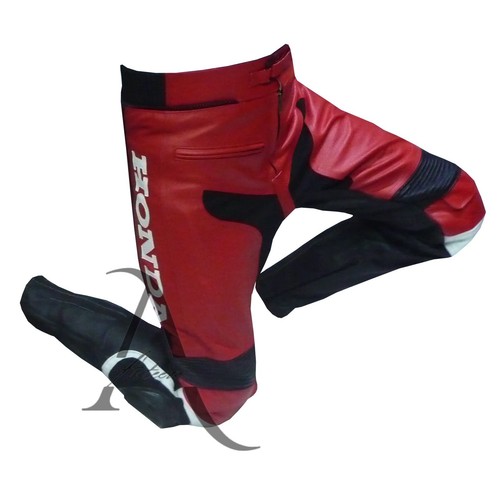 BIKER HONDA WHITE MOTORBIKE REMOVABLE ARMOUR PROTECTION COWHIDE LEATHER TROUSER - Picture 4 of 5