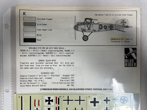 NEU Vintage Blue Rider BR203 Fokker Dr.I Militär Modellflugzeug 1/72 Aufkleber (AZJ3) - Bild 3 von 3