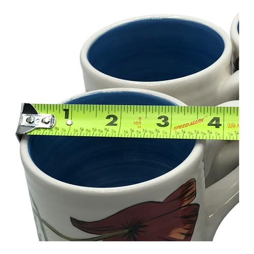 Pier 1 Imports set of 4 Sunflower Earthenware Mugs Hand Painted Blue Interior - Picture 10 of 10