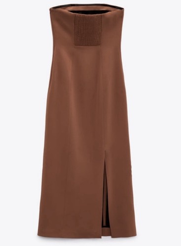 ZARA Midi Bodycon Strapless Bustier Brown Dress size S - Picture 6 of 6