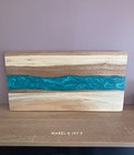 Long large 45cm handmade acacia wood blue resin river chopping serving board