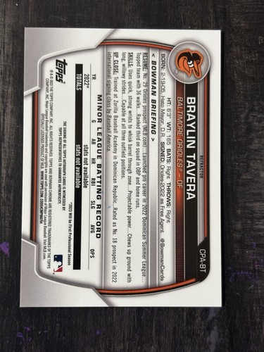 BRAYLIN TAVERA 2023 BOWMAN CHROME 1ST AUTOGRAPH REFRACTOR AUTO /499 - Picture 2 of 2