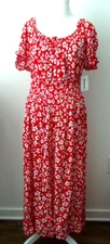 NWT Kindred Anthropologie Red Dress Floral Maxi 100% Cotton RN#166636 Size-1X