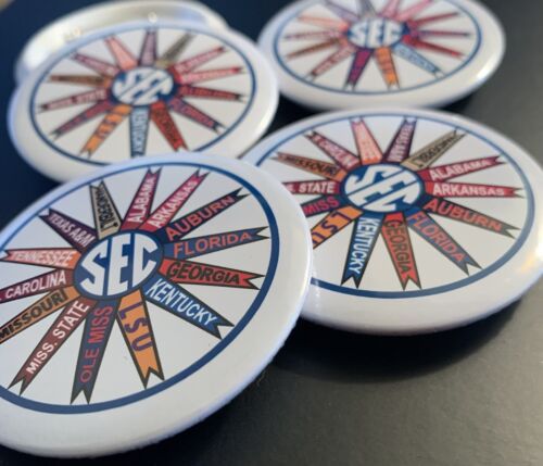 SEC 2.25" Conference Button College Football Southeastern Pinwheel Pin LSU Tiger - Picture 3 of 11