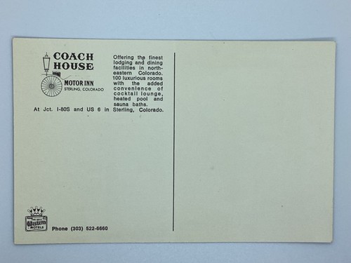 Postal Coach House Motor Inn Sterling comedor dormitorio Colorado H432 - Imagen 2 de 2