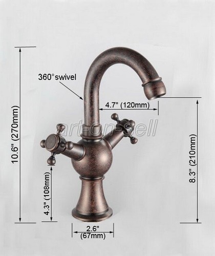 Antik Kupfer 360° schwenkbar Bad Waschtisch Mischbatterie zwei Kreuzgriffe - Bild 4 von 8