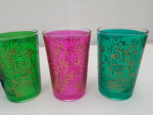 Vintage Morocan Tea Espresso Shot Glasses Turkish Multi Colored set Of 6 - Picture 4 of 14