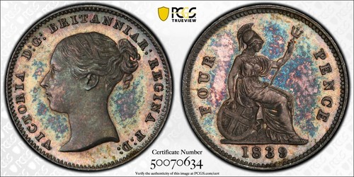 1839 Britannia Proof Groat Victoria 4 Pence Silver British PCGS PR66