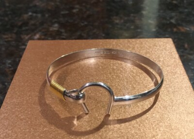 Designer EI 925 Sterling Silver 10k Yellow Gold U Hook Closure Bangle  Bracelet