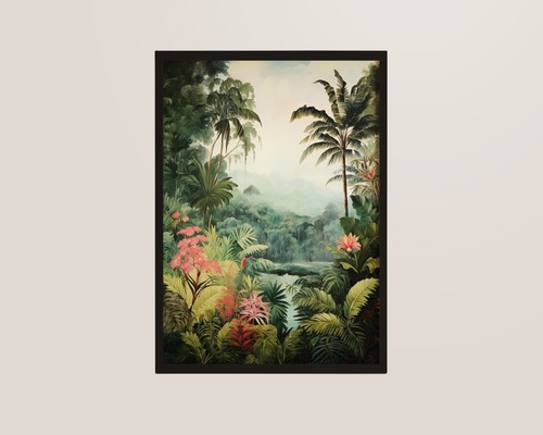 Póster impreso de pared de baño botánico flores rosas selva arte de pared selva tropical - Imagen 12 de 16