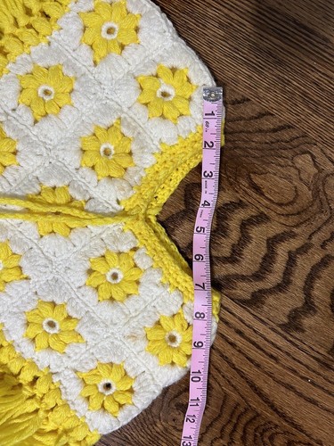 Vintage Infant Toddler White Yellow Granny Square Poncho Pixie Hat - Picture 8 of 12