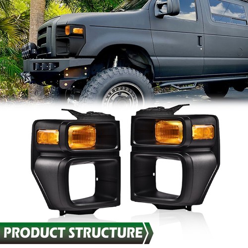 Headlight Trim Bezel w/ Parking Light New Fit For 2008-2014 Ford E150 E250 E350 - Picture 8 of 9
