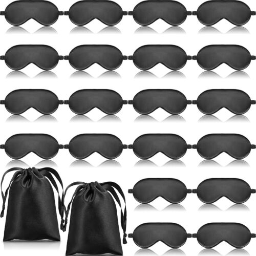 20 pcs Silk Sleep Eye Mask with Elastic Strap + 2 Black Bags for Women Men Kids