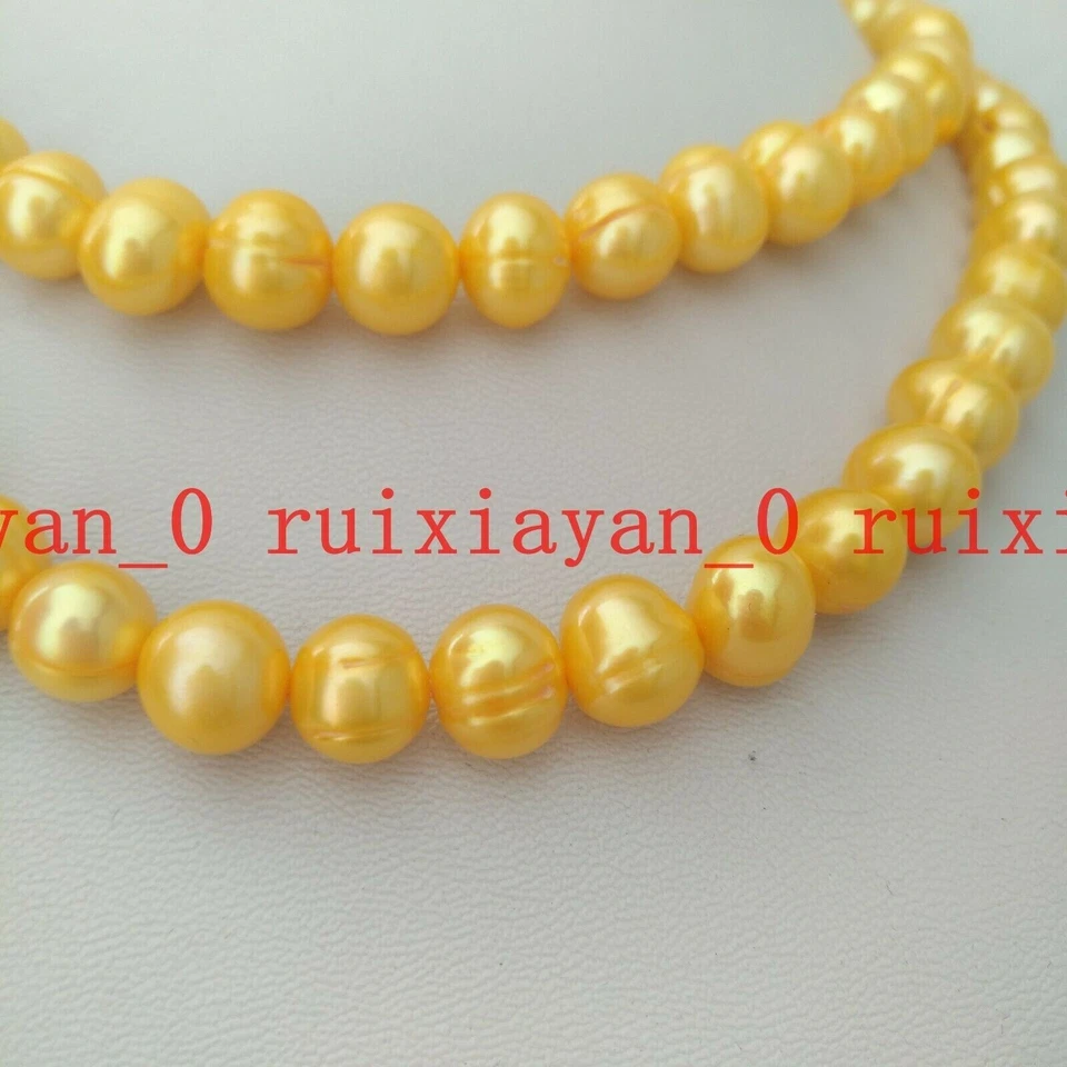 39" Excelente Collar de Perlas Doradas Naturales 7-8mm Mar del Sur Oro 14k P Foto 4 de 4