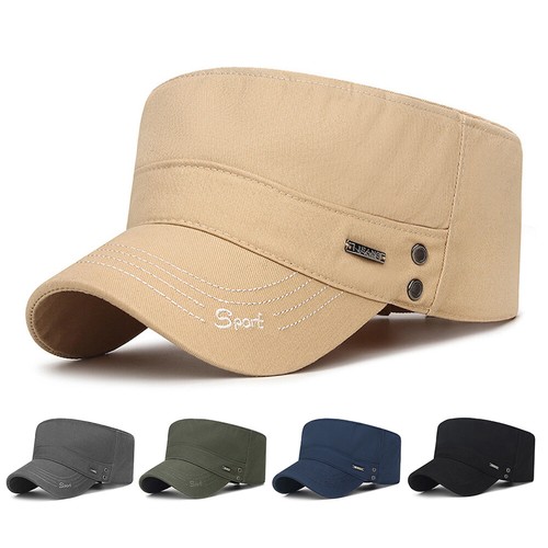 Men Flat Top Army Hats Cadet Hat Cap Military Cap Bone Cap Casual Solid Color - Picture 3 of 26