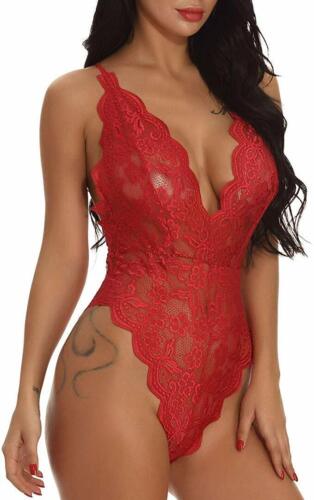 Women Sexy Lace Bodysuit One Piece Babydoll Mini Teddy Neck Lingerie Nightdress - Picture 26 of 40