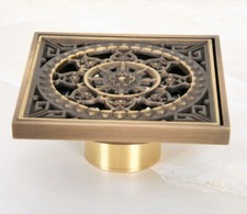 Antique Brass Carved Square Shower Drain Floor Waste Drain Cover Strainer shr051