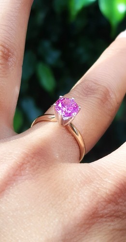 0.60ct Natural Pink Sapphire Solitaire 14K Solid Yellow Gold Ring Engagement - Picture 7 of 9
