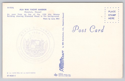 Honolulu Hawaii, puerto deportivo Ala Wai, área de playa de Waikiki, postal vintage - Imagen 2 de 2