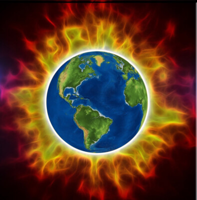 3  Flame Globe Sticker Earth World Ocean Global Warming Heat Greenhouse Effect