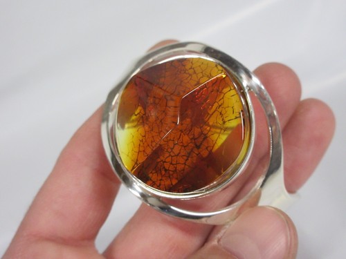 Baltic Amber Succinite Bracelet YellowOrange Translucent 925 Sterling Silver 44g - Picture 9 of 13